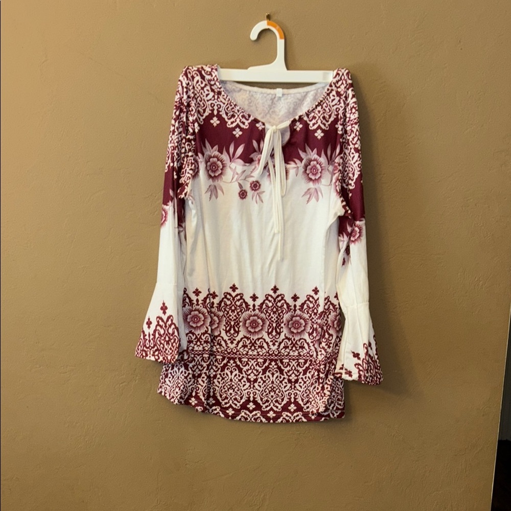 Elegant Floral Women's Blouse in Burgundy and White